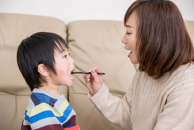 子どもの歯を確認している様子